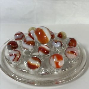 16 Orange & White Slag Swirl Marble lot including Large Shooter w/frog display